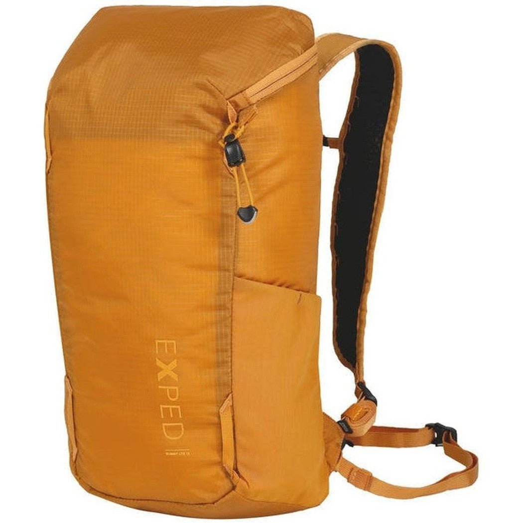A front view of the black Exped Summit Lite 15 backpack showing the main compartment and shoulder straps against a white background.