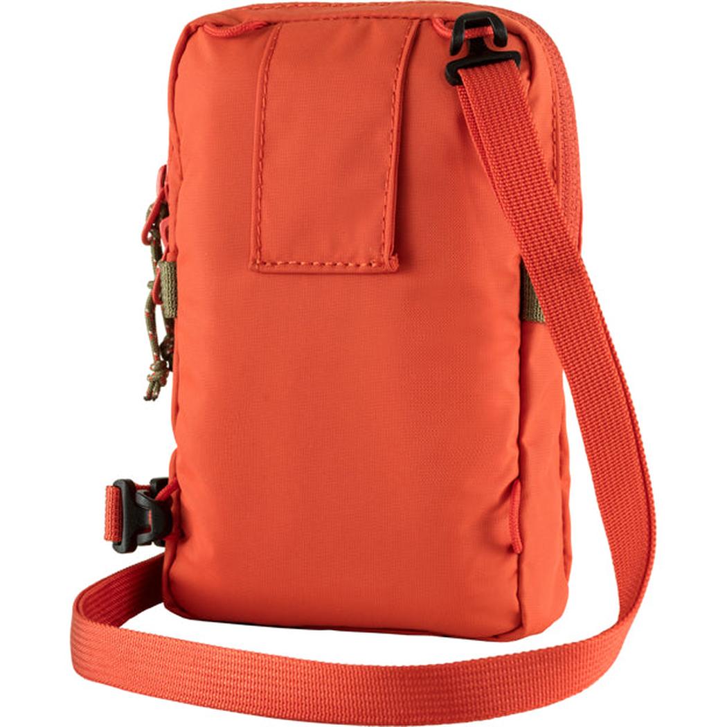 A front view of the Fjallraven High Coast Pocket in Black with a shoulder strap and a small pocket on the front.