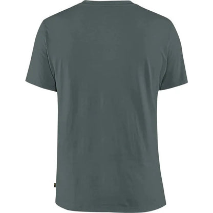 Back view of the Fjallraven Men's Arctic Fox T-Shirt in Dusk, showing the plain back and a small tag at the lower left, against a white background.