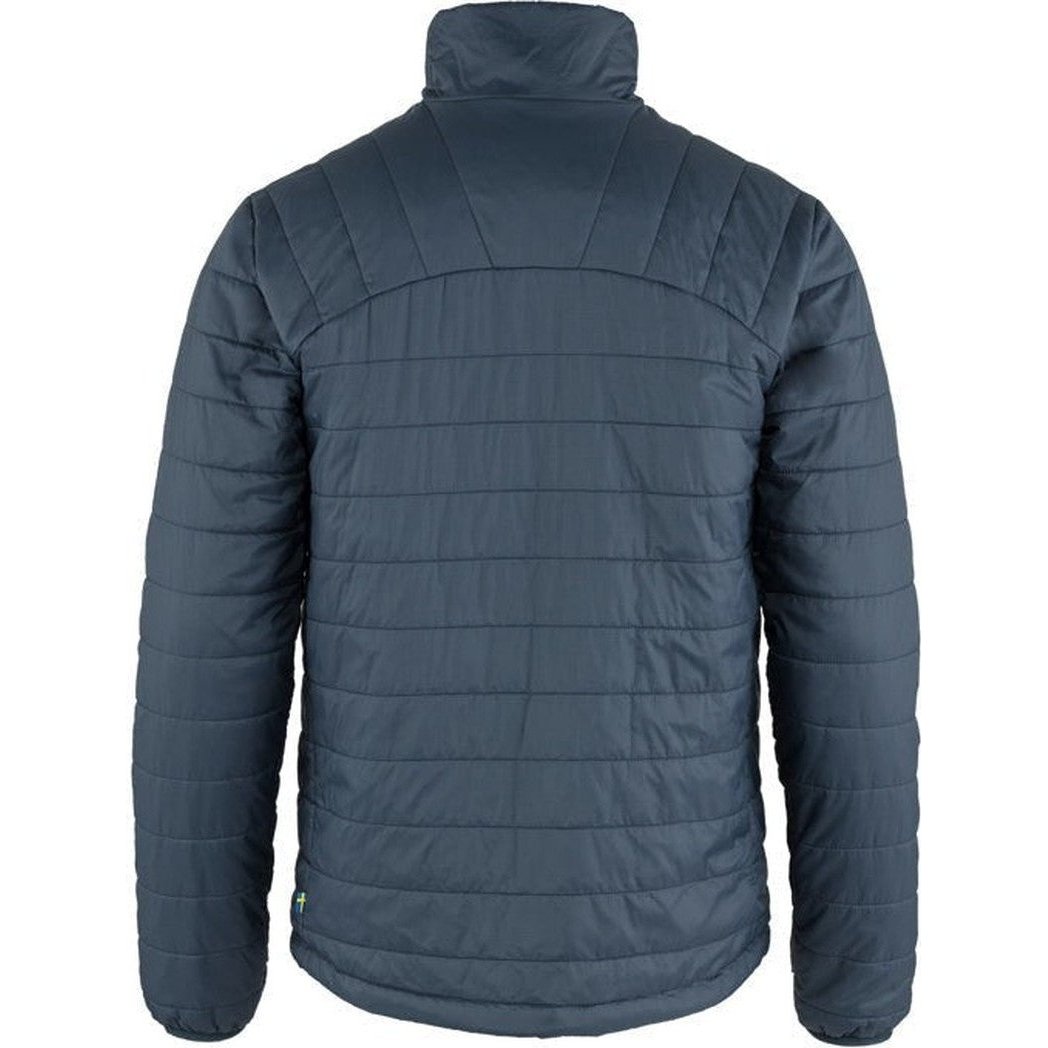 Back view of the Fjallraven Men's Expedition X-Latt Jacket in Fossil showing the quilted back and high collar against a white background.