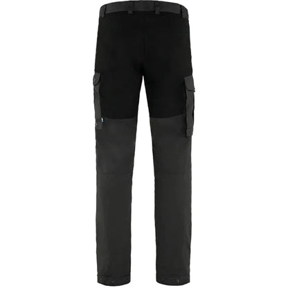 Back view of the Fjallraven Men's Vidda Pro Trousers in Dark Grey/Black showing cargo pockets and a straight leg fit.