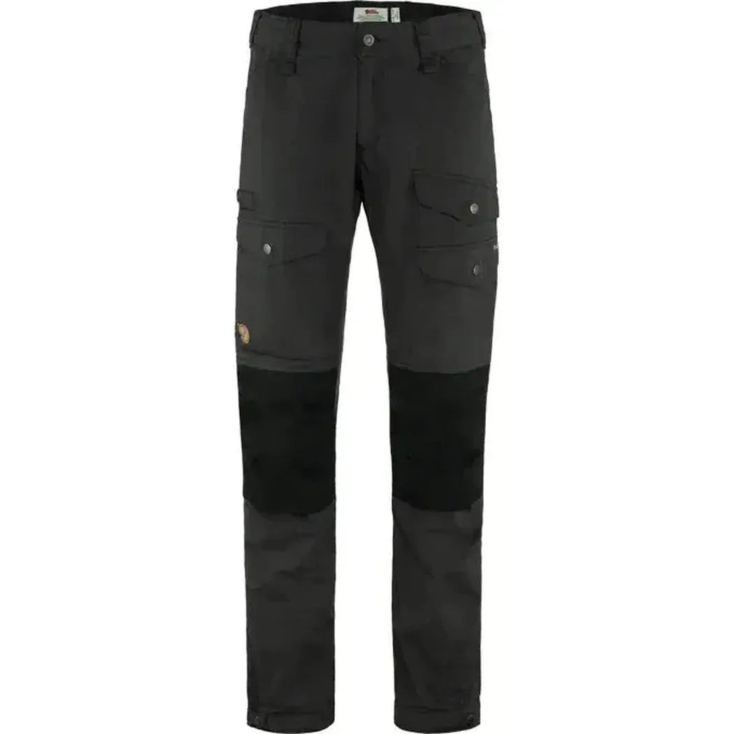 Front view of the Fjallraven Men's Vidda Pro Ventilated Trs in Dark Grey-Black showing the knee pads and cargo pockets against a white background.