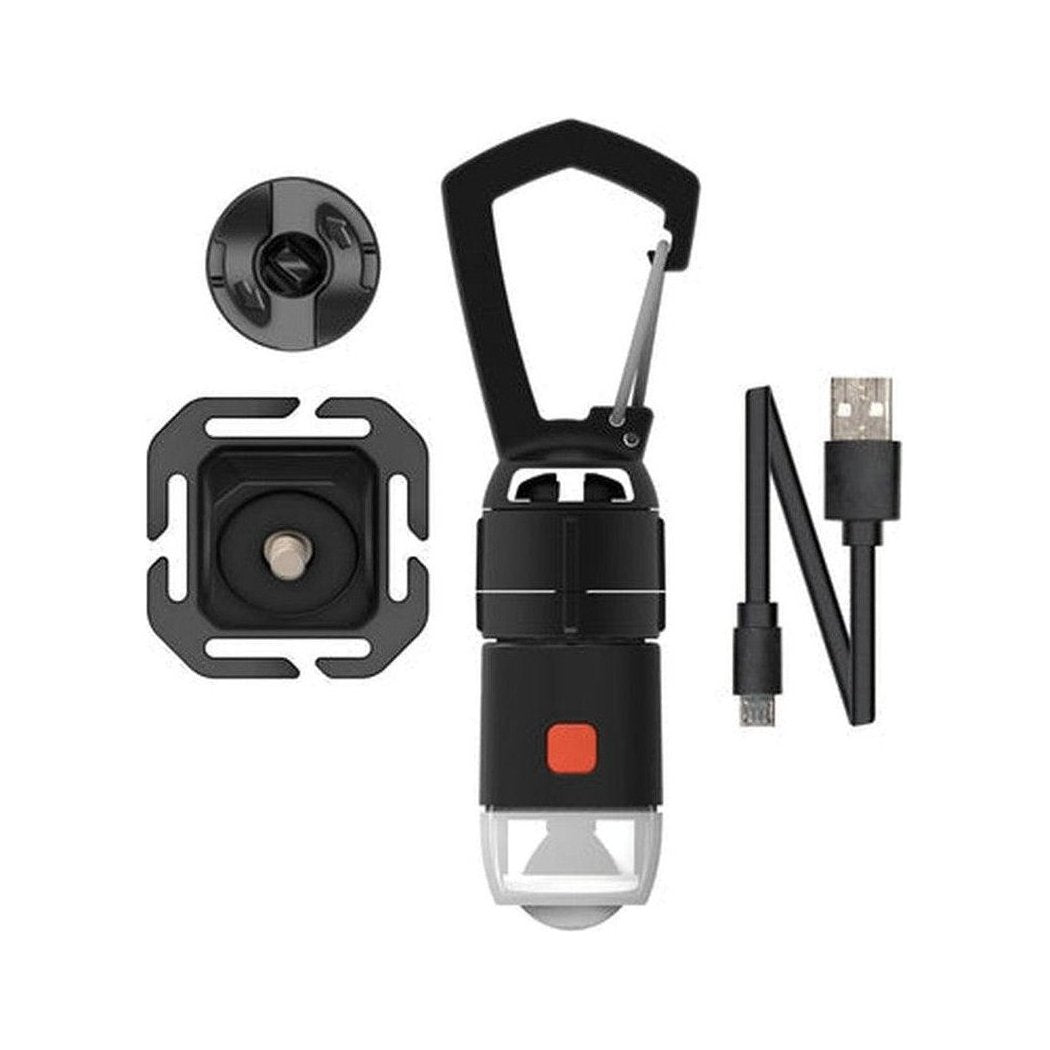 Carabiner Light Kit with mount, USB cable, and carabiner clip shown against white background.