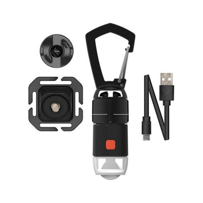 Carabiner Light Kit with mount, USB cable, and carabiner clip shown against white background.