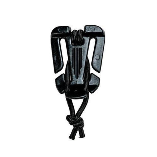 A black Gear Aid Strap Tender with a cord loop, shown from the front against a white background.