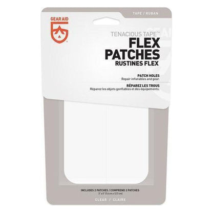 Clear Gear Aid Tenacious Tape Flex Patches package showing the clear patches and text on a white background.