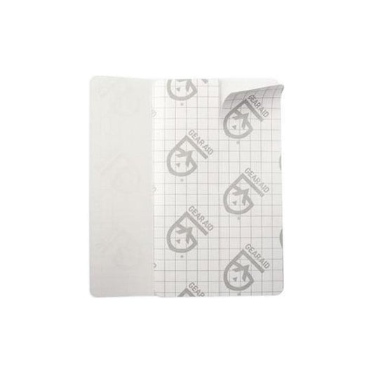 A close-up of the Gear Aid Tenacious Tape Flex Patches with a grid-patterned backing and a white adhesive side, displayed against a plain white background.