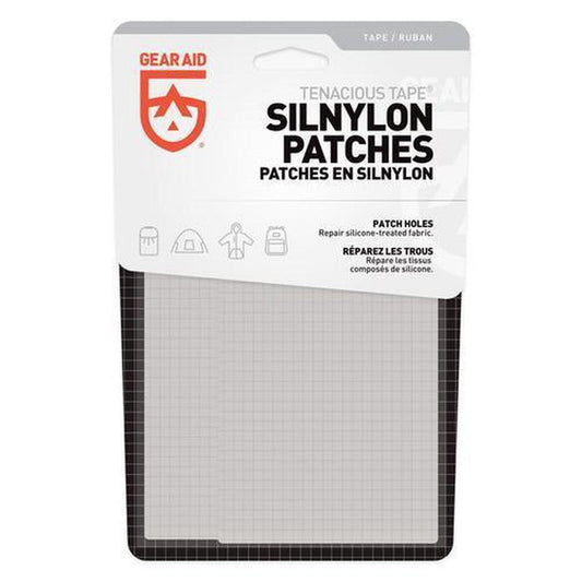 Front view of Gear Aid Tenacious Tape Sil-Nylon Patches package showing the grid-patterned patch sheet against a white background.