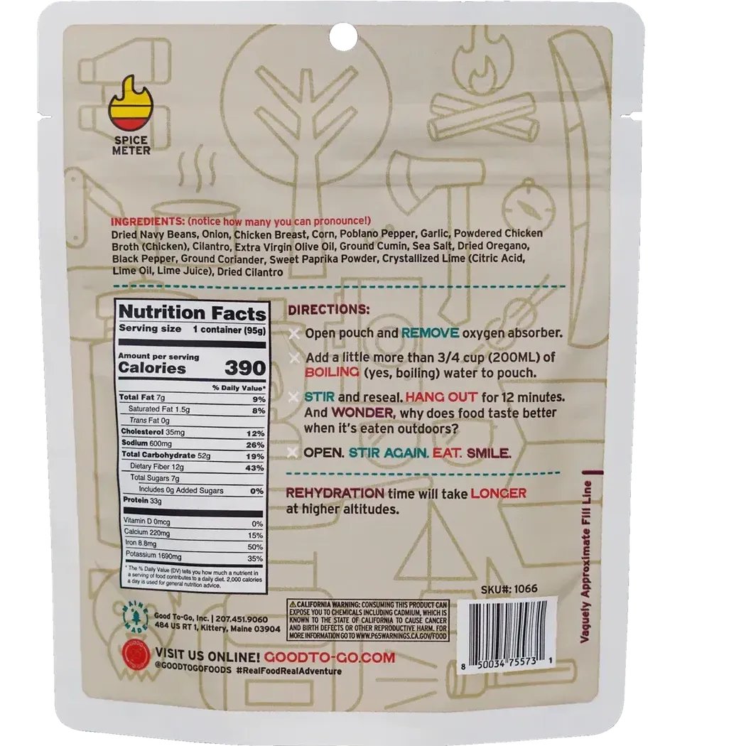 Good To-Go White Bean Chicken Chili-Food - Backpacking-Appalachian Outfitters