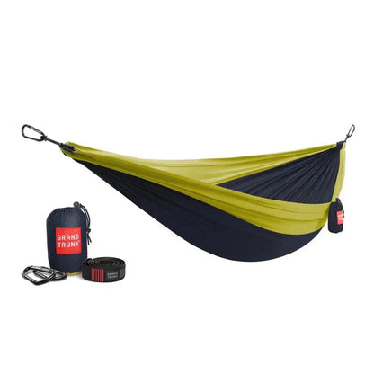 Grand Trunk Double Parachute Nylon Hammock with Straps-Camping - Tents & Shelters - Hammocks-Collegiate Navy/Chartreuse-Appalachian Outfitters