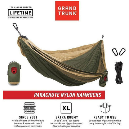 Grand Trunk Double Parachute Nylon Hammock with Straps-Camping - Tents & Shelters - Hammocks-Olive/Khaki-Appalachian Outfitters