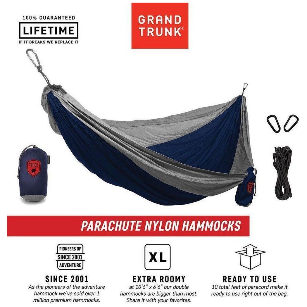 Grand Trunk Double Parachute Nylon Hammock with Straps-Camping - Tents & Shelters - Hammocks-Navy/Silver-Appalachian Outfitters