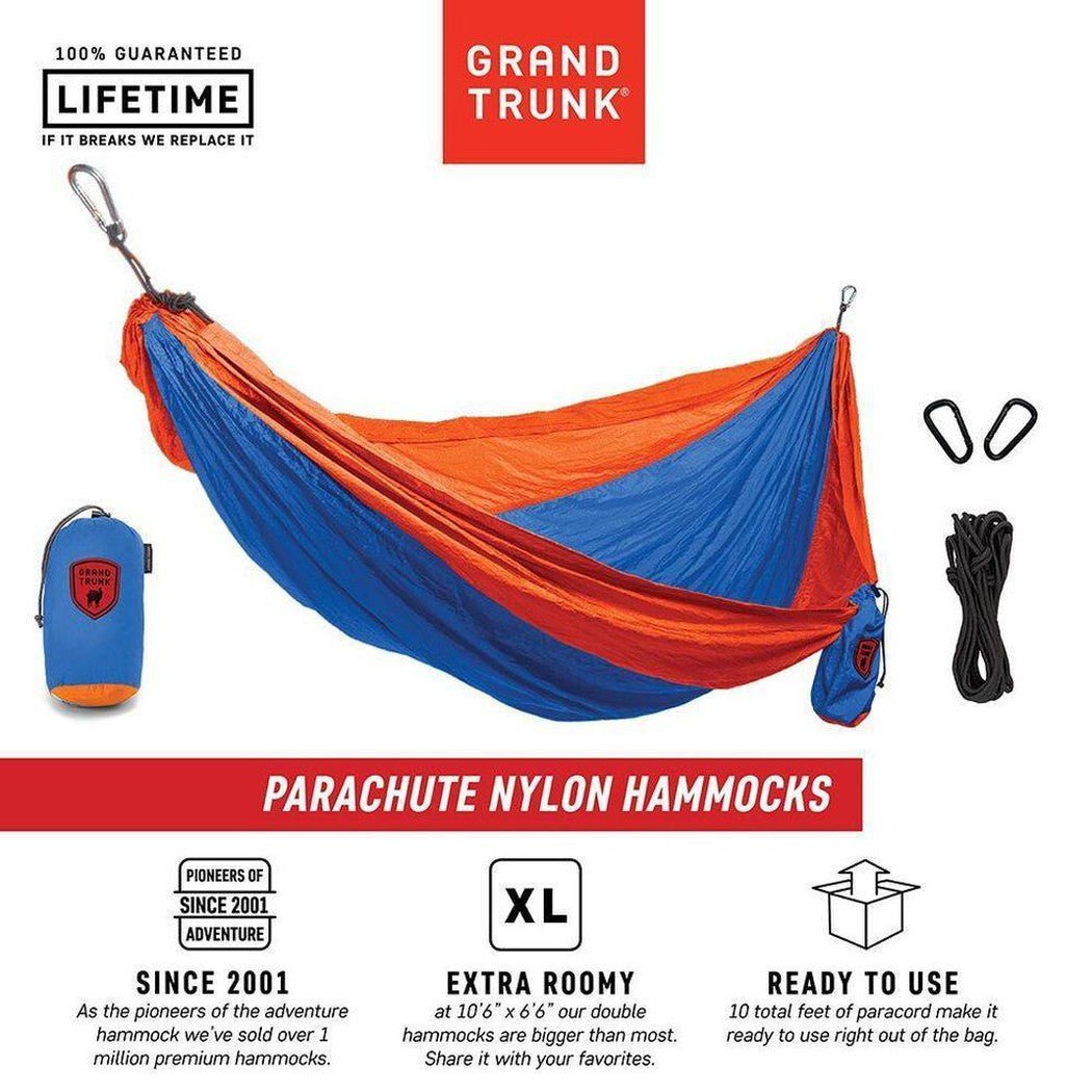 Grand Trunk Double Parachute Nylon Hammock with Straps-Camping - Tents & Shelters - Hammocks-Blue/Orange-Appalachian Outfitters