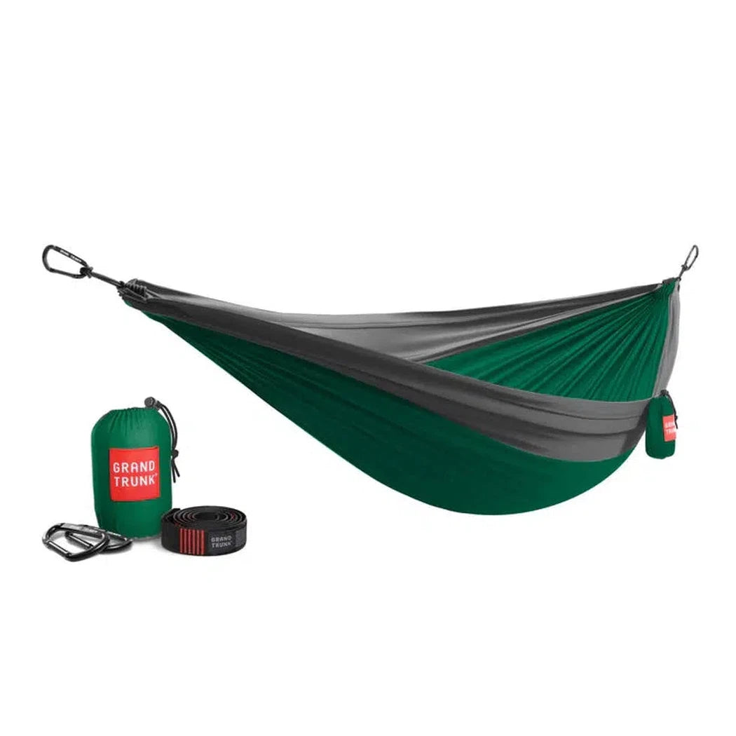 Grand Trunk Double Parachute Nylon Hammock with Straps-Camping - Tents & Shelters - Hammocks-Green/Charcoal-Appalachian Outfitters