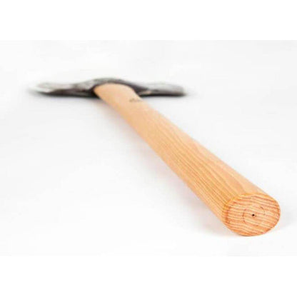 A close-up front view of the Gransfors Bruk Double Bit Throwing Axe with a light wooden handle and a charcoal-colored metal head, set against a plain white background.