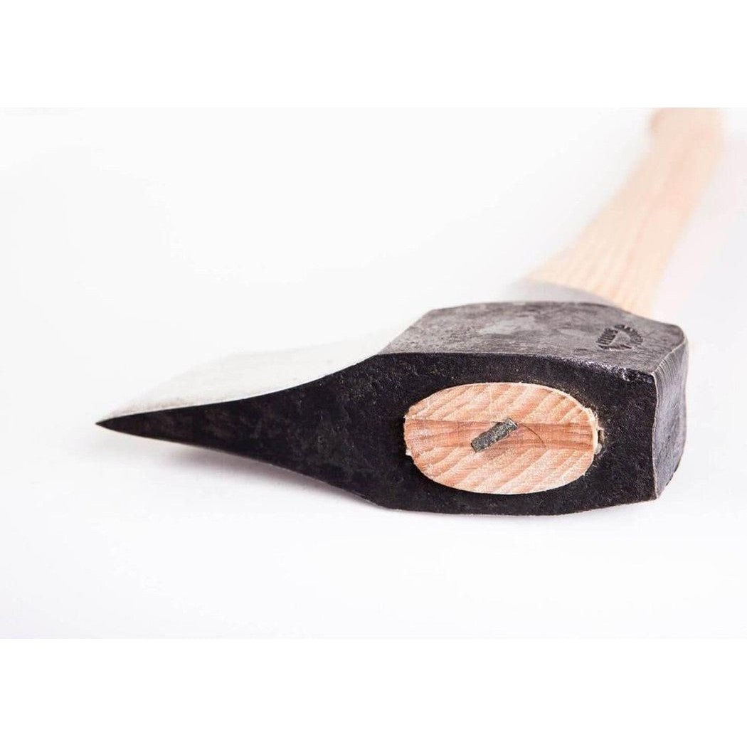 A close-up of the Gransfors Bruk Large Splitting Axe showing the black head and wooden handle against a white background.