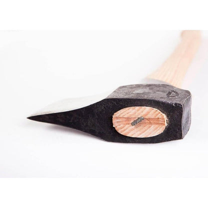 A close-up of the Gransfors Bruk Large Splitting Axe showing the black head and wooden handle against a white background.