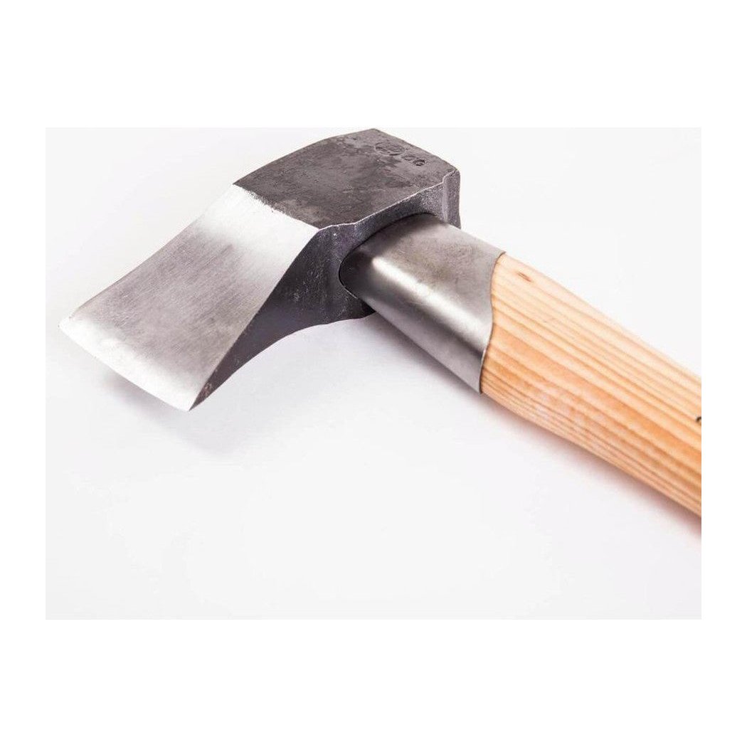 A close-up of the Gransfors Bruk Large Splitting Axe with a wooden handle and metal head against a white background.