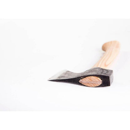 A close-up of the Gransfors Bruk Small Hatchet with a light wooden handle and a charcoal-colored metal head, photographed against a plain white background.