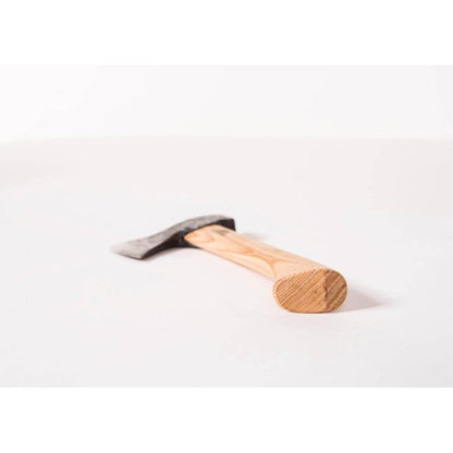 A side view of the Gransfors Bruk Small Hatchet with a natural wood handle and charcoal/gray blade against a plain white background.
