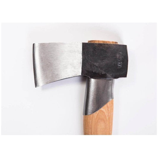 A top-down view of the Gransfors Bruk Splitting Hatchet with a wooden handle and metal head against a white background.