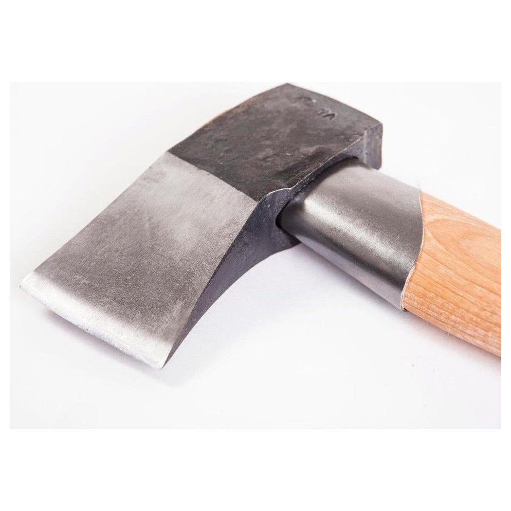 A close-up of the Gransfors Bruk Splitting Hatchet showing its charcoal/gray blade and wooden handle against a white background.