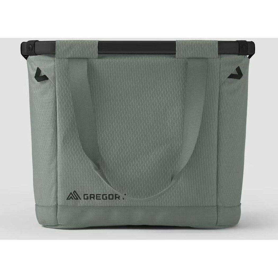 Front view of the Gregory Alpaca Gear Tote 30 in Nomad Green showing the top handle and logo against a white background.
