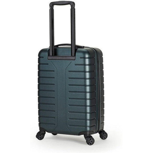 Side view of the Gregory Quadro Hardcase 22 in Total Black showing the telescoping handle and four spinner wheels against a white background.