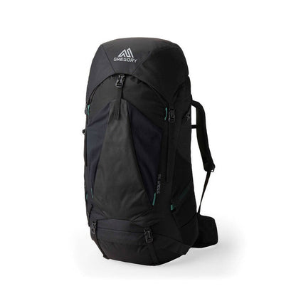 Side view of the Gregory Stout 70 backpack in Forest Black with a white background.