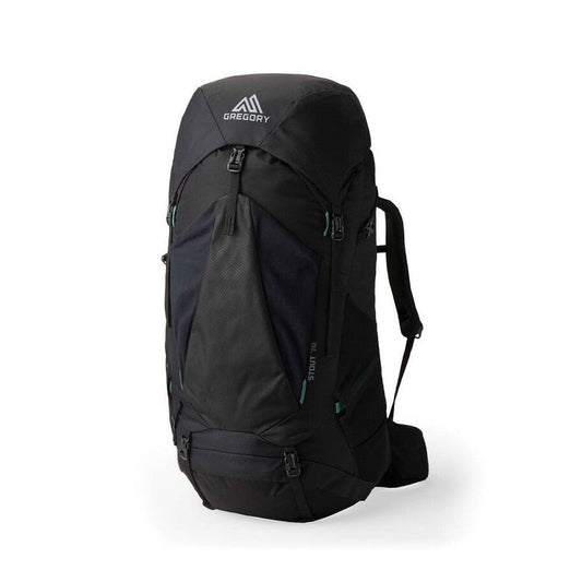 Side view of the Gregory Stout 70 backpack in Forest Black with a white background.