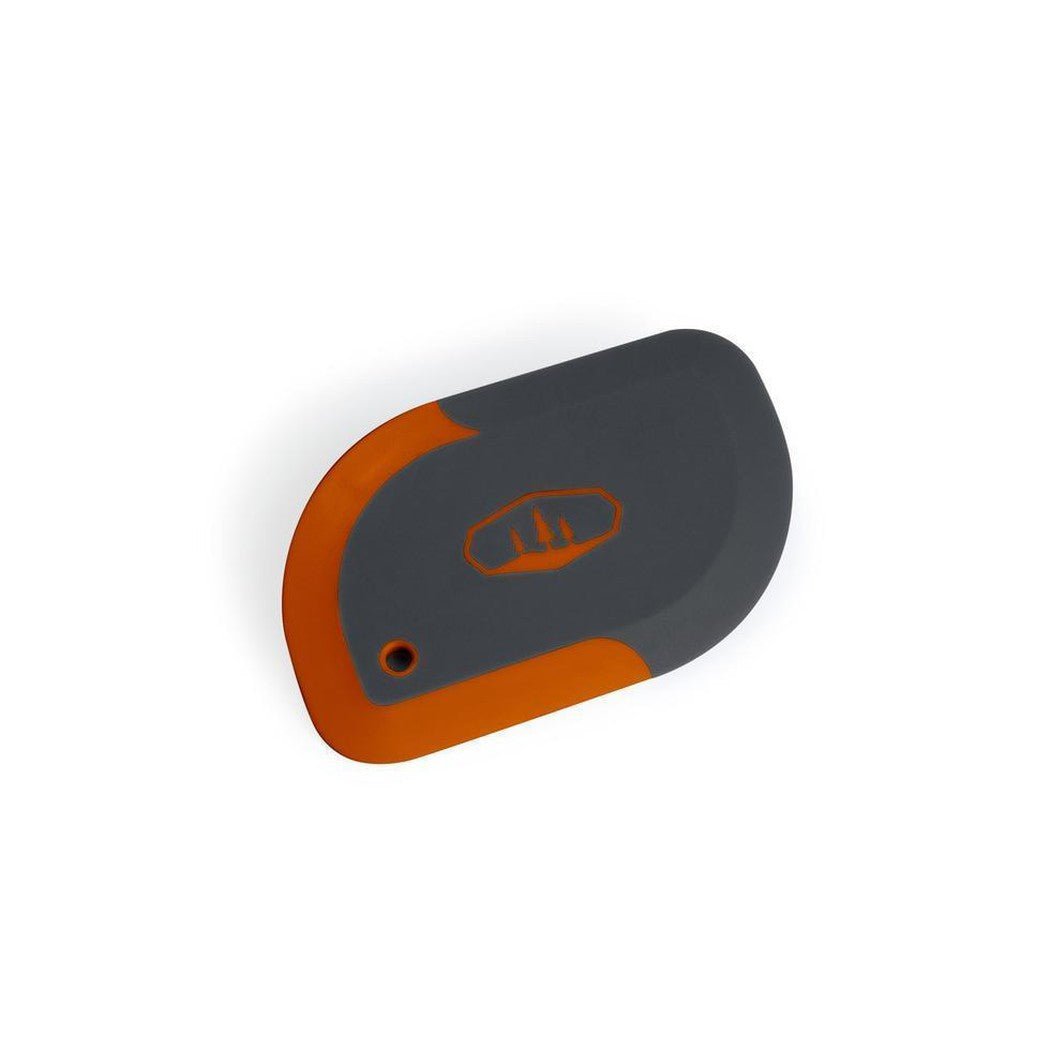 A side view of the GSI Outdoors Compact Scraper in Charcoal/Graphite showing the logo and a small hole on a white background.