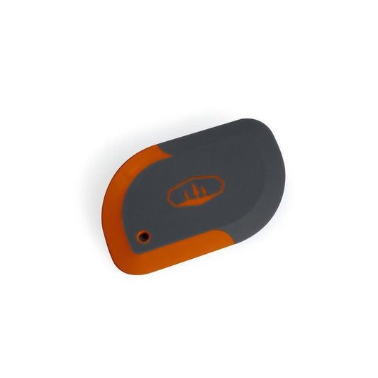 A side view of the GSI Outdoors Compact Scraper in Charcoal/Graphite showing the logo and a small hole on a white background.