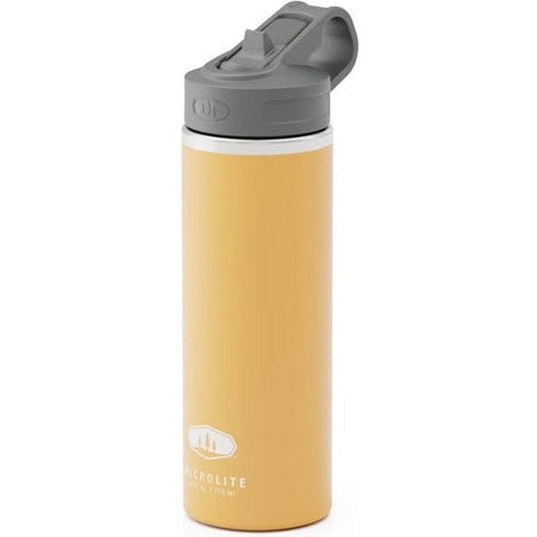 Side view of the GSI Outdoors Microlite 710 Bottle Straw Top in Jade showing the flip-top lid and logo on a white background.