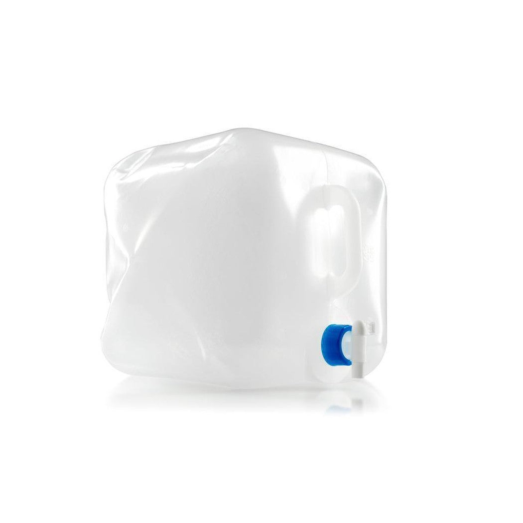 A front view of the GSI Outdoors 10L Water Cube with a blue spout against a white background.