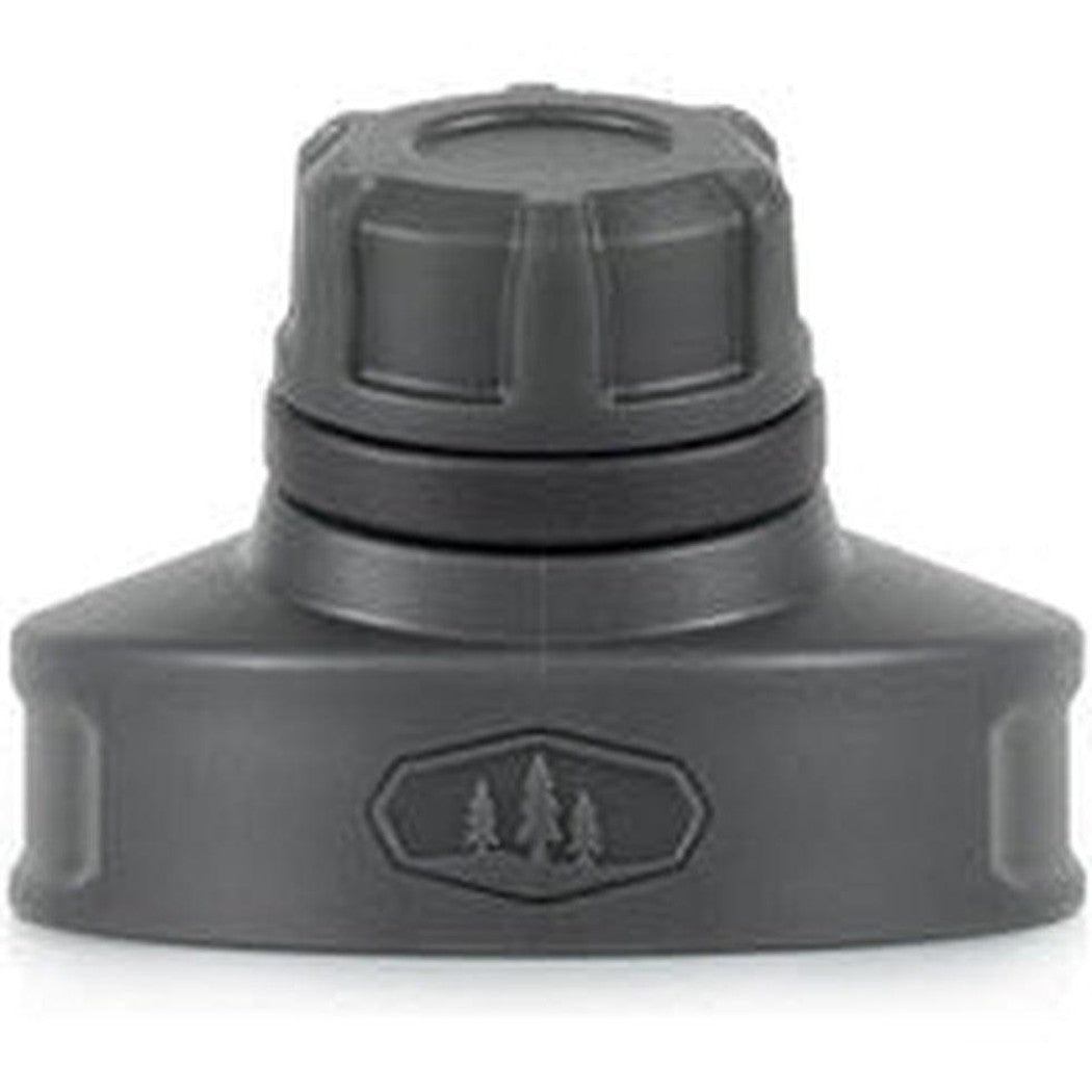 The GSI Outdoors Wide Mouth Sport Top in Charcoal/Graphite shows the wide mouth and tree logo on the base against a white background.