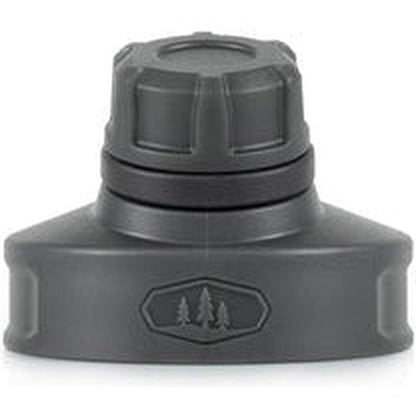 The GSI Outdoors Wide Mouth Sport Top in Charcoal/Graphite shows the wide mouth and tree logo on the base against a white background.
