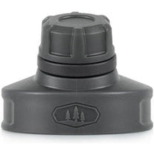 The GSI Outdoors Wide Mouth Sport Top in Charcoal/Graphite shows the wide mouth and tree logo on the base against a white background.