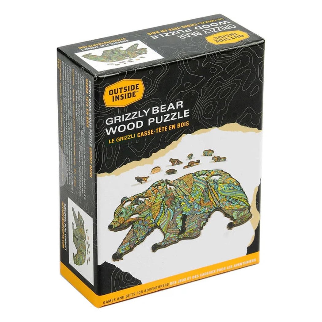 A box of the Grizzly Bear Wood Puzzle showing the colorful bear design on the front.