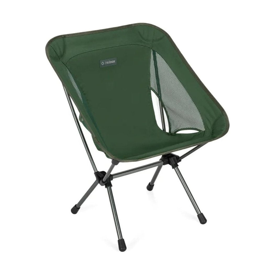 A front view of the Helinox Chair One in Black showing the mesh back and foldable frame against a white background.