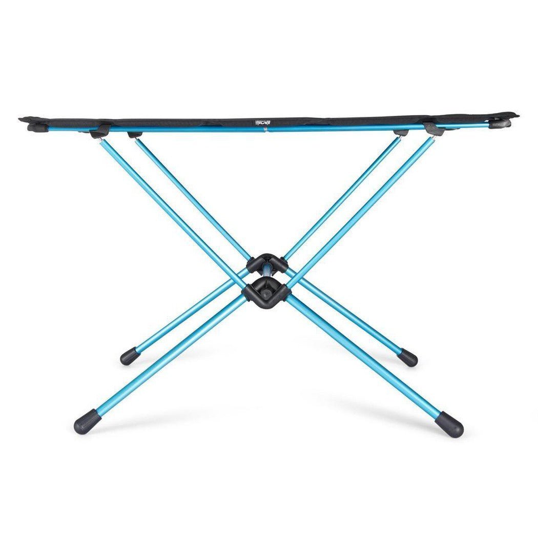 Front view of the Helinox Table One Hard Top Large in Black showing the X-shaped legs and black hard top against a white background.