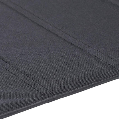 Close-up of the Helinox Table One Hard Top in Black R1 showing the stitched seams and black fabric.