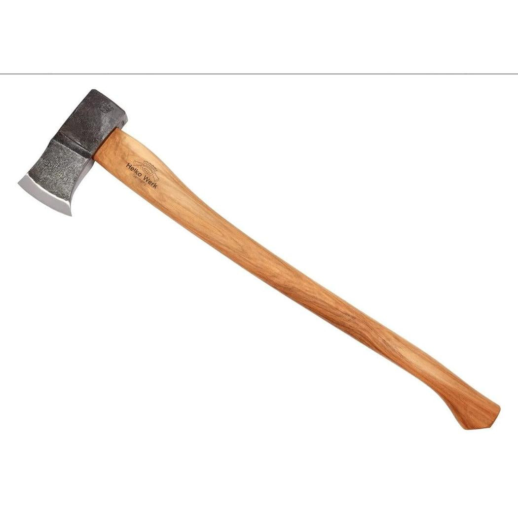 A side view of the Helko Werk Saxon Splitter with a natural wooden handle and charcoal/ graphite head against a white background.