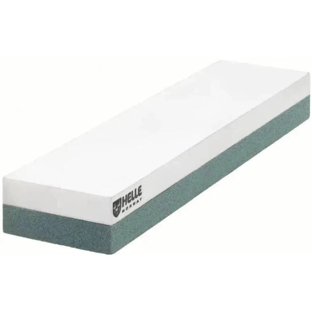 A side view of the Helle Sharpening Stone S with Leather Holster against a white background.