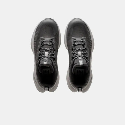 Top view of the Helly Hansen Men's AWE Hiker Mid HELLY TECH Boots in Black/Quiet Shade against a white background.