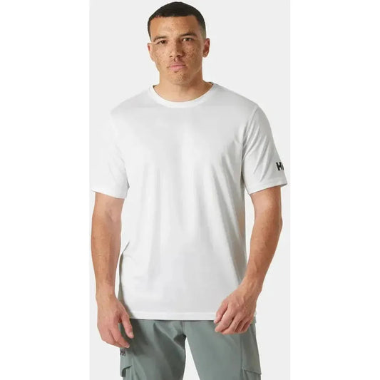 A front view of the Helly Hansen Men's HH Tech T-Shirt 2.0 in White on a model with a plain white background.