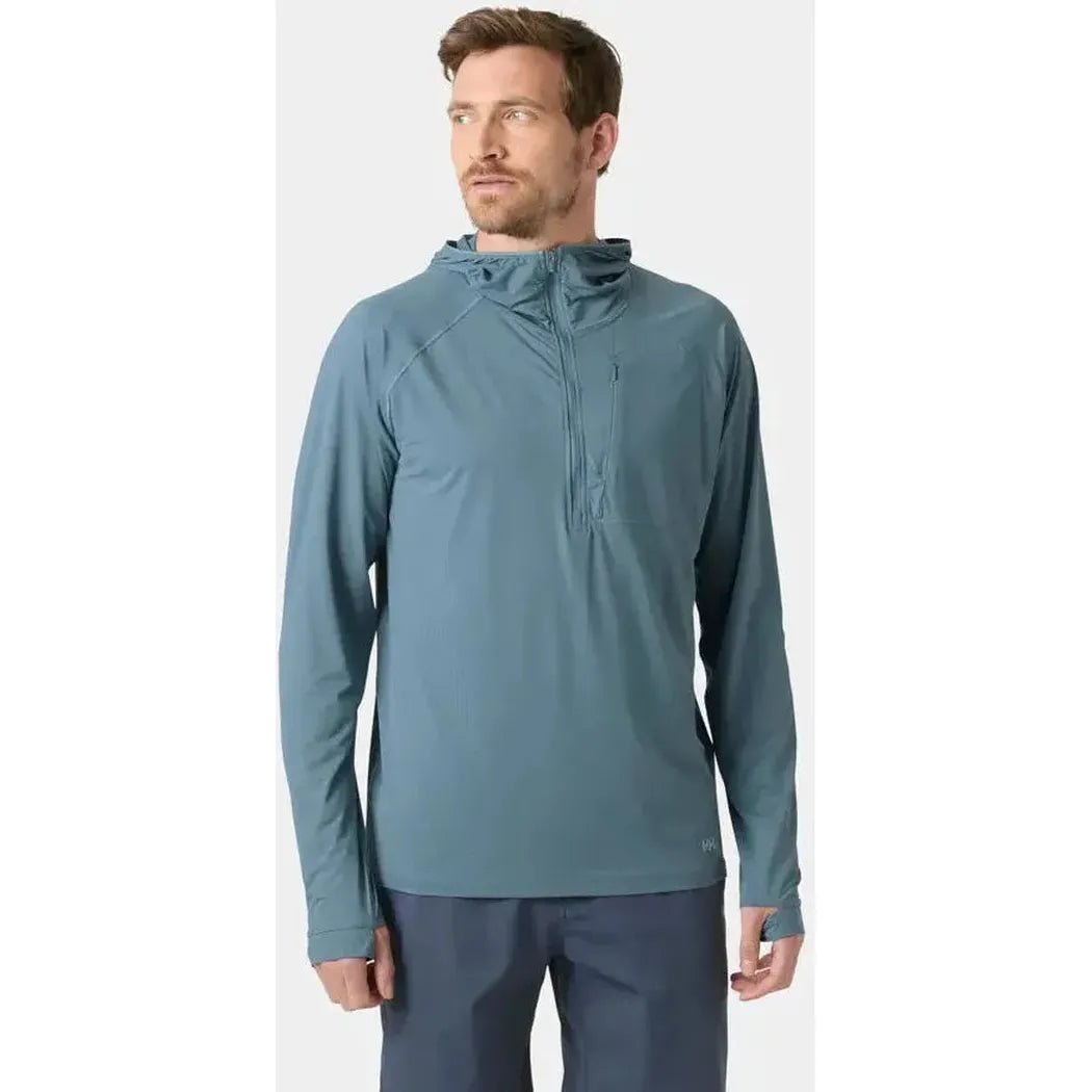Helly Hansen Men's Shine Solen Half-Zip Sun Hoodie-Men's - Clothing - Tops-Washed Blue-M-Appalachian Outfitters