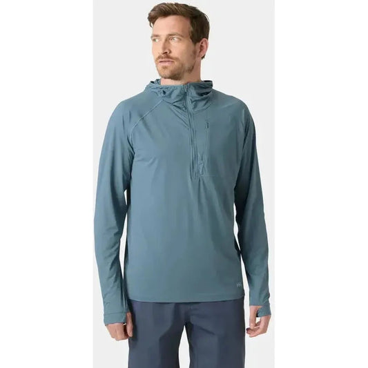 Helly Hansen Men's Shine Solen Half-Zip Sun Hoodie-Men's - Clothing - Tops-Washed Blue-M-Appalachian Outfitters