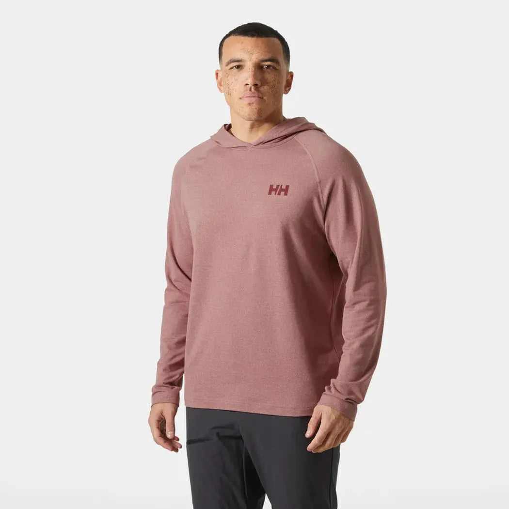 A front view of the Helly Hansen Men's Tyri Knit Hoodie in Mars Red Melange on a model against a white background.