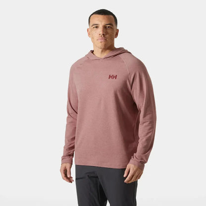 A front view of the Helly Hansen Men's Tyri Knit Hoodie in Mars Red Melange on a model against a white background.