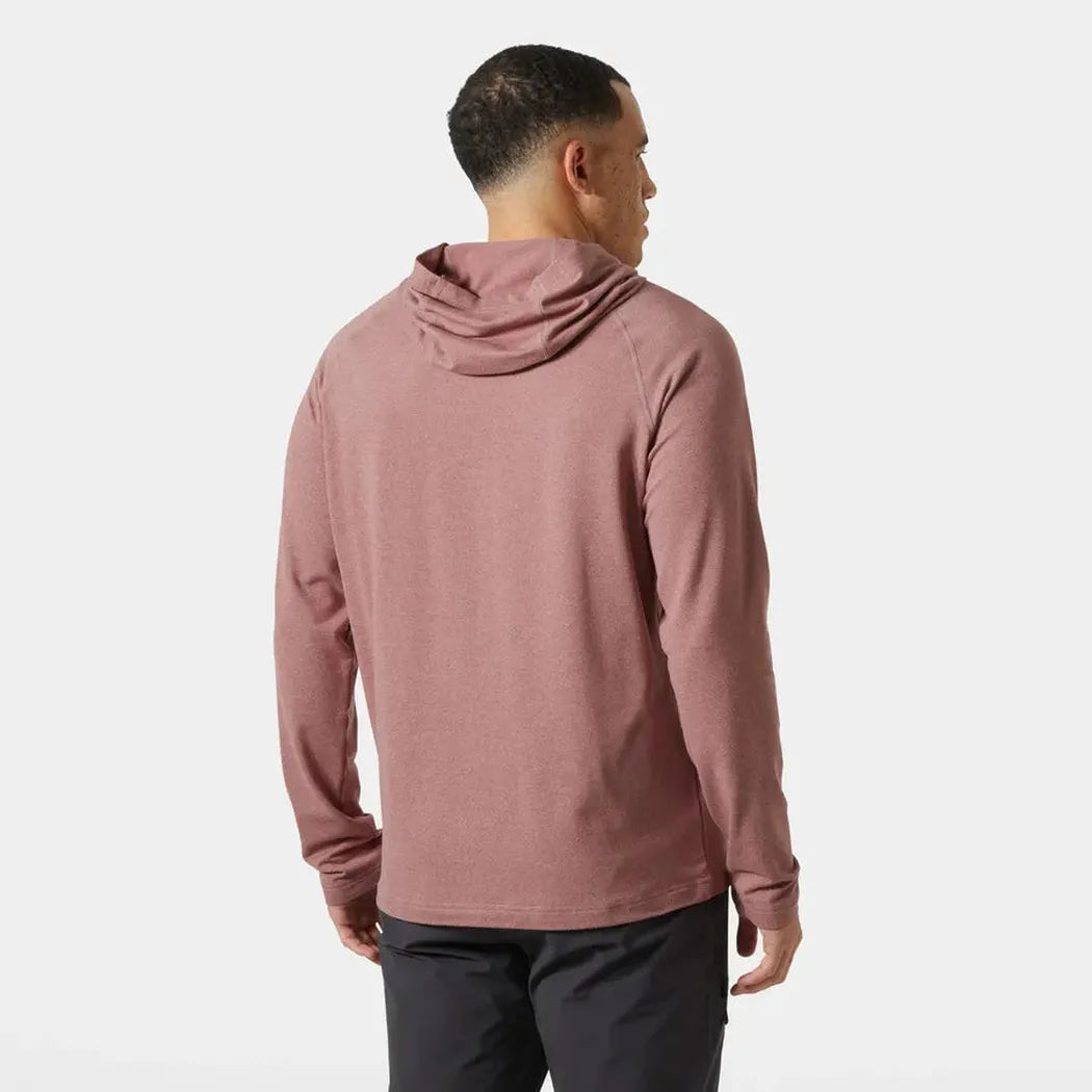 Back view of the Helly Hansen Men's Tyri Knit Hoodie in Mars Red Melange on a model against a plain white background.